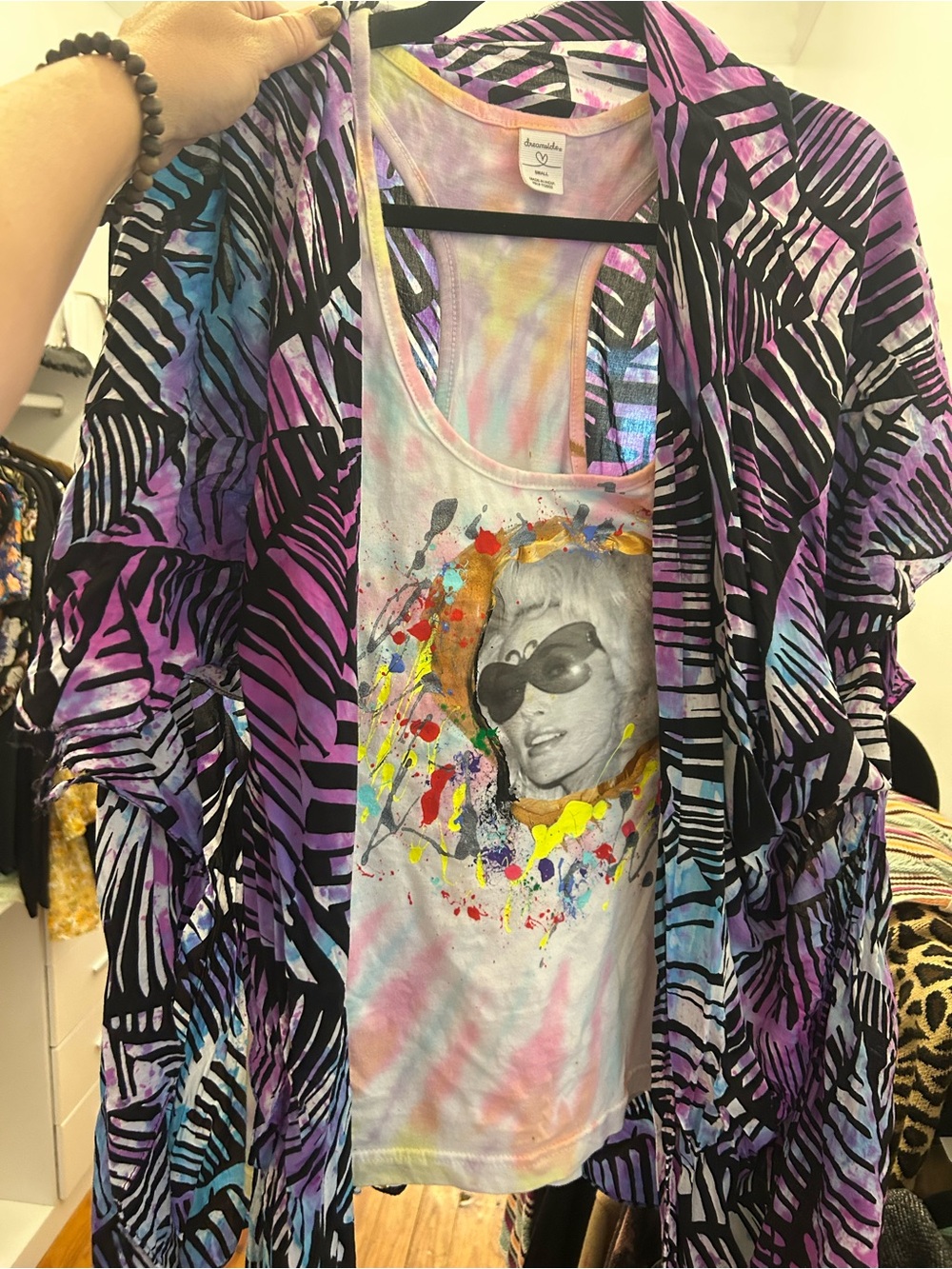 Hand painted Dolly Parton Shirt with hand dyed KIMONO duo